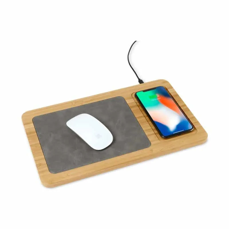 Custom Auden Bamboo Wireless Charging Mouse Pad - Bamboo