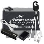 Custom "DaySaver Lux" Mobile Tech Metal Power Bank Charging Kit w/Cleaning Cloth in Cinch Pouch - 6