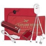 Custom "DaySaver Lux" Mobile Tech Metal Power Bank Charging Kit w/Cleaning Cloth in Cinch Pouch - 8
