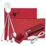 Custom "DaySaver Lux" Mobile Tech Metal Power Bank Charging Kit w/Cleaning Cloth in Cinch Pouch - 9