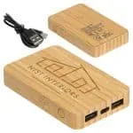 Custom FSC® Bamboo 5000mAh Dual Port Power Bank with Wireless Charger