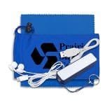 Custom "TechBank Plus" Mobile Tech Power Bank Accessory Kit w/Ear Buds in Cinch Pouch - 1