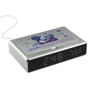 Custom UV Sanitizer Desk Clock with Wireless Charging