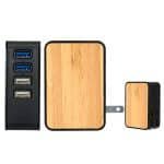 Custom UL 4 Port Bamboo USB Folding Wall Charger - 1