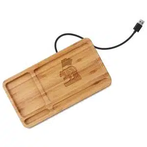 Custom Bamboo Qi-Wireless Desk Organizer Tray (10W) (BLACKFOOT)