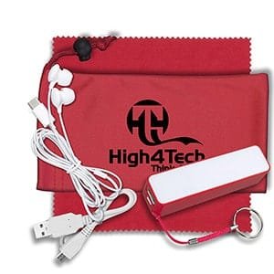Custom "TechBank Plus" Mobile Tech Power Bank Accessory Kit w/Ear Buds in Cinch Pouch - 9