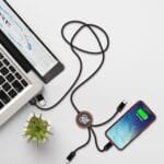 Custom Bamboo 5-in-1 Charging Cable with Light-Up Logo - 1