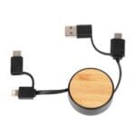Custom Bamboo Retractable 3-in-1 Charging Cable - 2