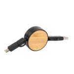 Custom Bamboo Retractable 3-in-1 Charging Cable - 3