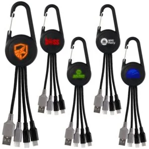Custom Color Light Up Dual Input 3-in-1 Carabiner Charging Cable