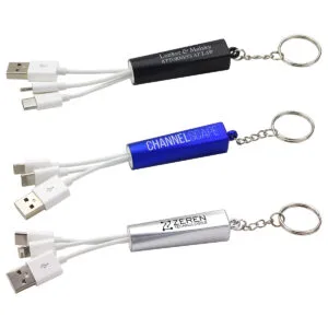 Custom Trey 3-in-1 Light-Up Charging Cable with Keychain