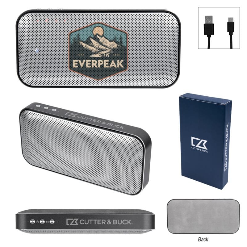 Custom Cutter & Buck® Aluminum Suede Speaker And Power Bank