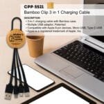 Custom Bamboo Pattern Clip 3" 1 Charging Cable - 2