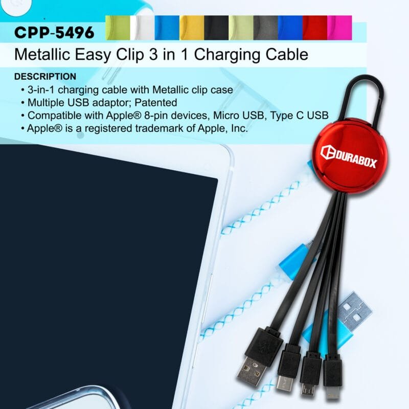 Custom Metallic Easy Clip 3" 1 Charging Cable - 2