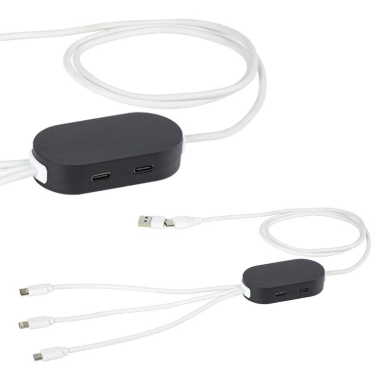Custom Triumph 3-in-1 Charging Cable with 4-Port USB Hub and Recycled Casing - 3