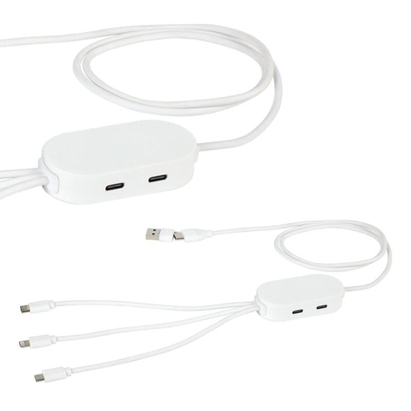 Custom Triumph 3-in-1 Charging Cable with 4-Port USB Hub and Recycled Casing - 5