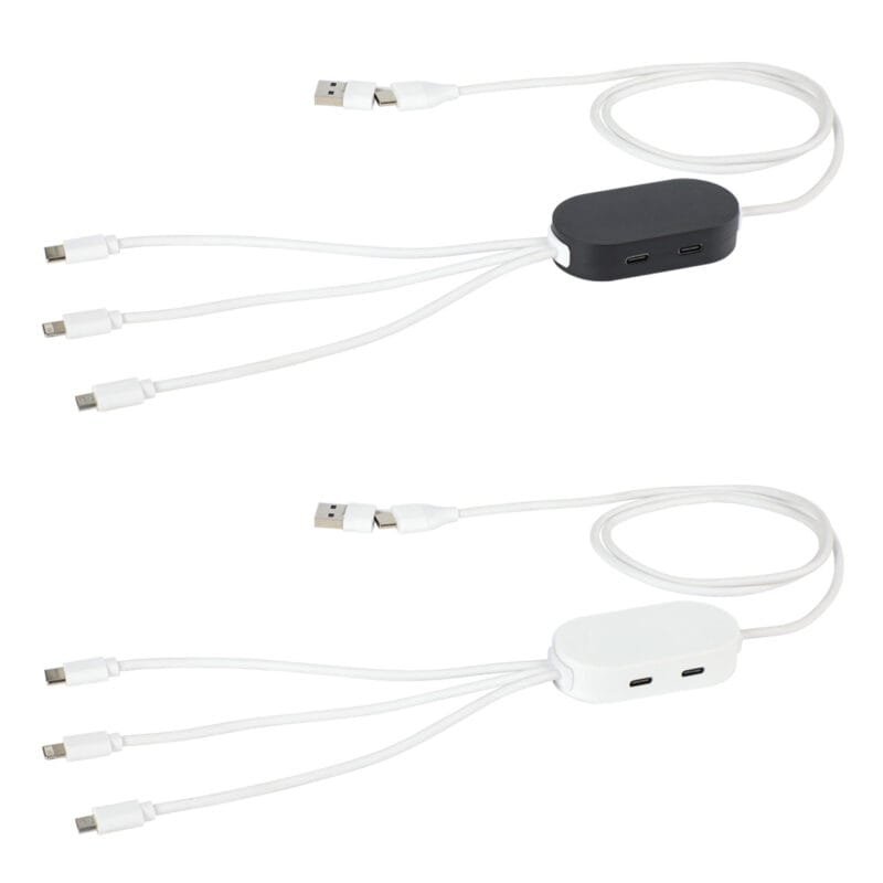 Custom Triumph 3-in-1 Charging Cable with 4-Port USB Hub and Recycled Casing