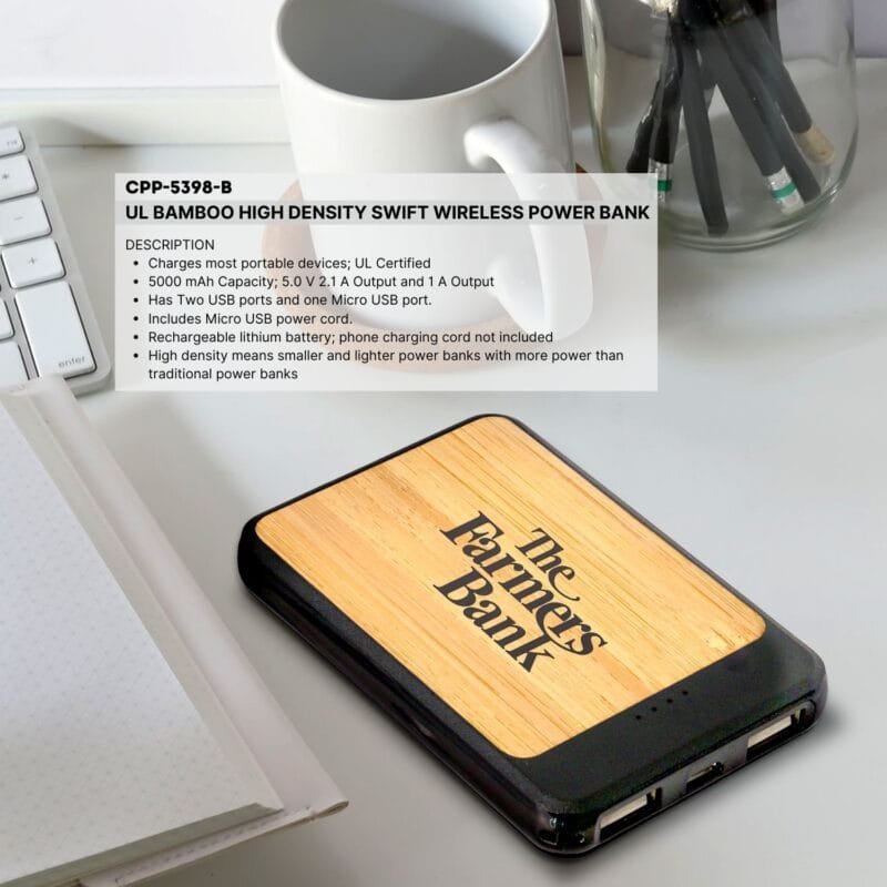 Custom UL Bamboo High Density Volt Power Bank - 5