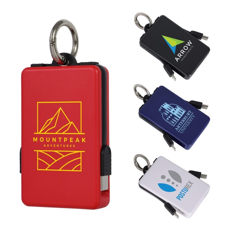 Custom Esprit 2000mAh UL Listed Power Bank with Built-In Cables