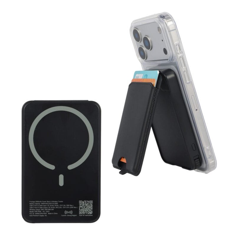 Custom Prestige 5000mAh 20W Magnetic Wireless Power Bank with Card Holder & Find M