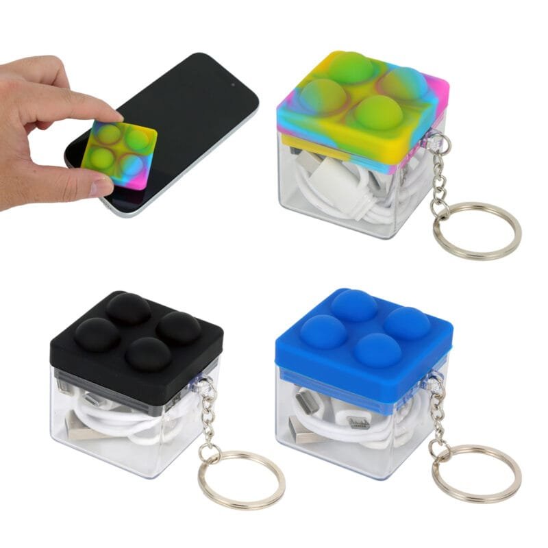 Custom Push Pop Charging Cable with Keyring & Screen Cleaner - 1