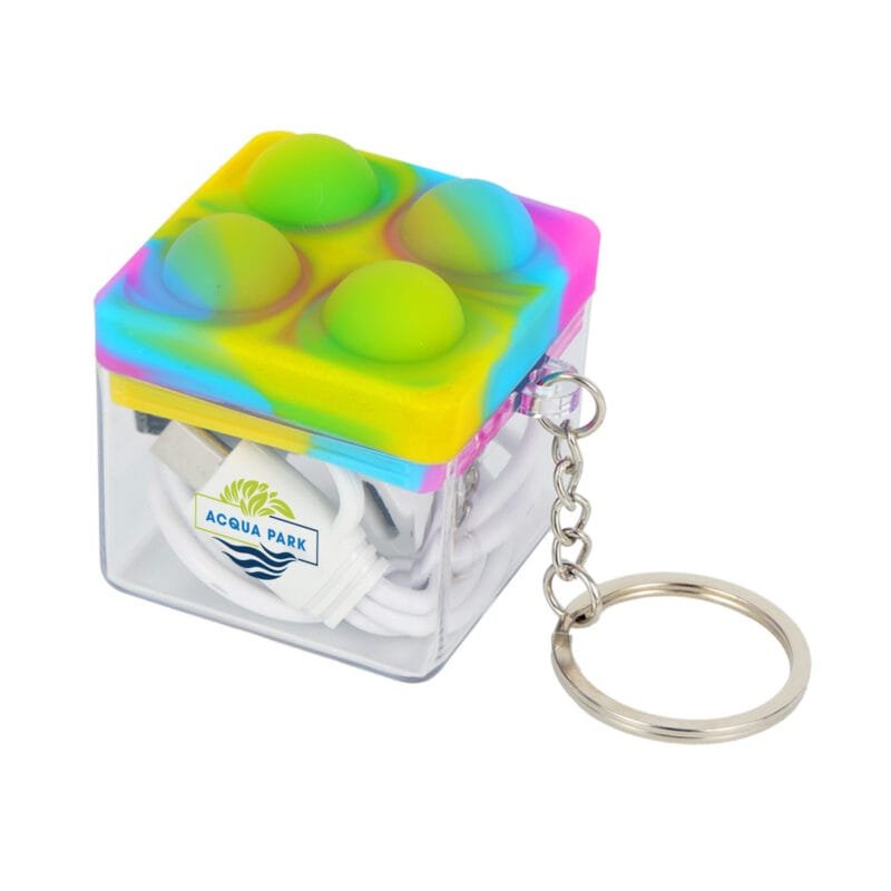 Custom Push Pop Charging Cable with Keyring & Screen Cleaner - 6