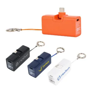 Custom Bijou 1200mAh UL Listed Power Bank with USB-C Tip & Keyring
