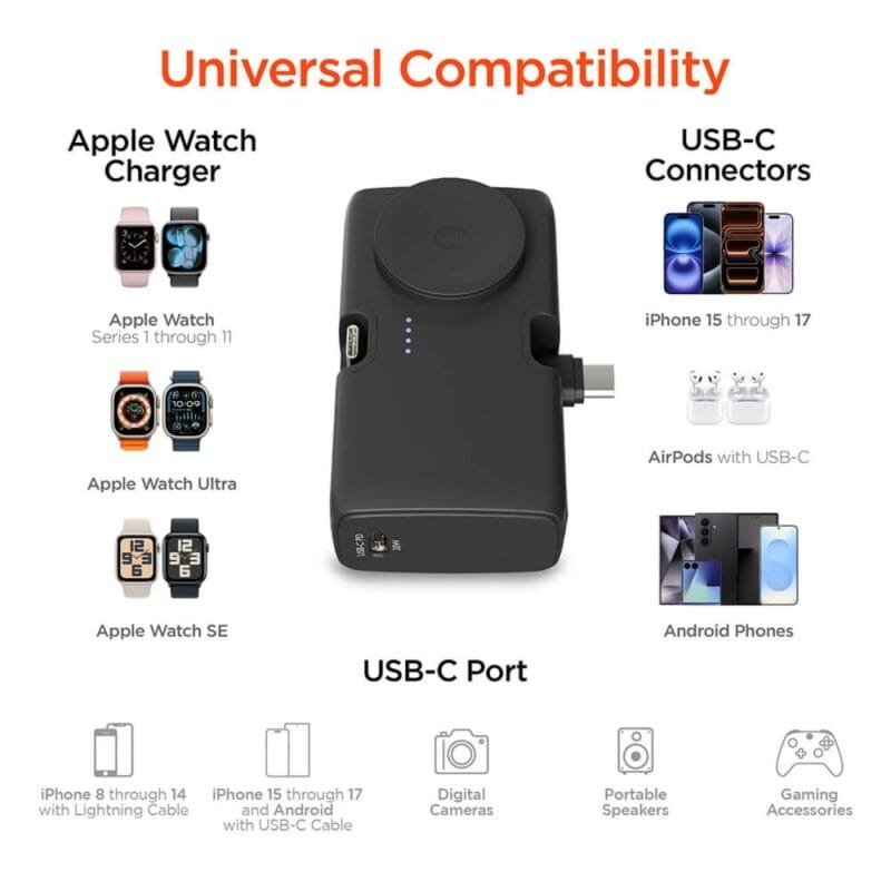 Custom HyperGear Power Pack Nano Ultra-Mini Power Bank with Built-In Apple Watch Charger - 9