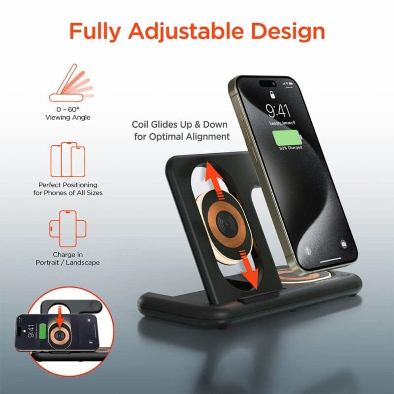 Custom HyperGear PowerFold X-Ray 4-in-1 Foldable Wireless Charging Stand with 15W Wireless Fast Charge - 5