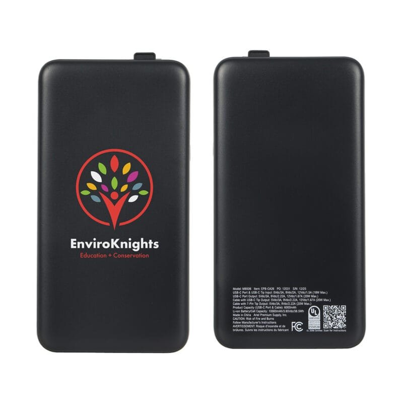 Custom Cavalier 10000mAh 20W PD UL Listed Power Bank with Retractable Charging Cab