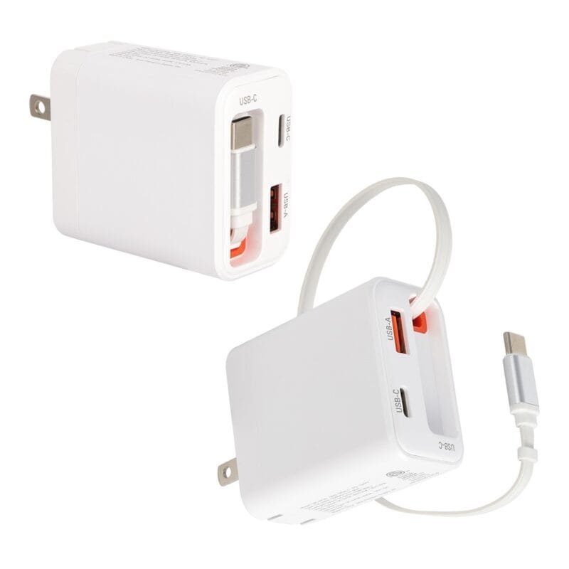 Custom Zip ETL-Listed 20W PD Dual Port Wall Charger With Retractable USB-C Cable - 1