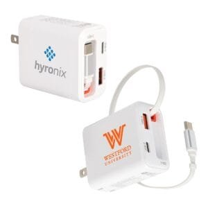 Custom Zip ETL-Listed 20W PD Dual Port Wall Charger With Retractable USB-C Cable