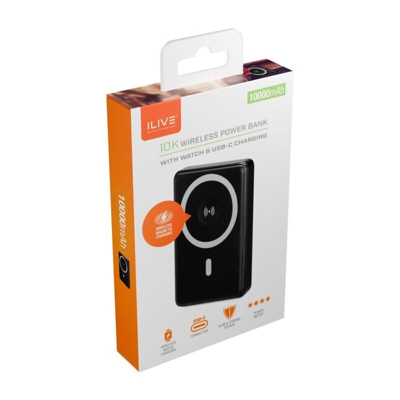Custom iLive Wirelesss 10K Power Bank with Wireless and Watch charger - Black - 2