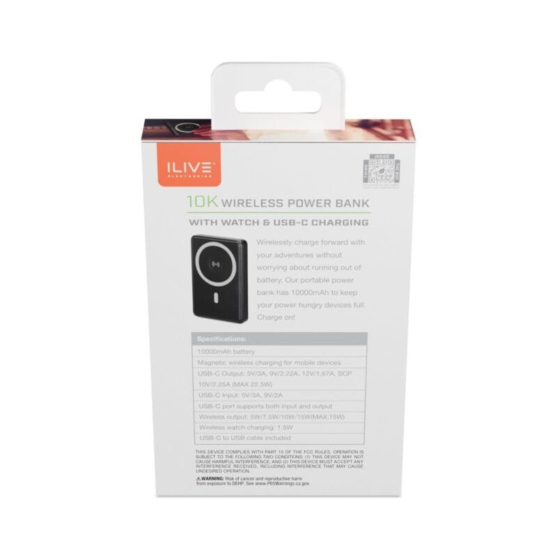 Custom iLive Wirelesss 10K Power Bank with Wireless and Watch charger - Black - 4