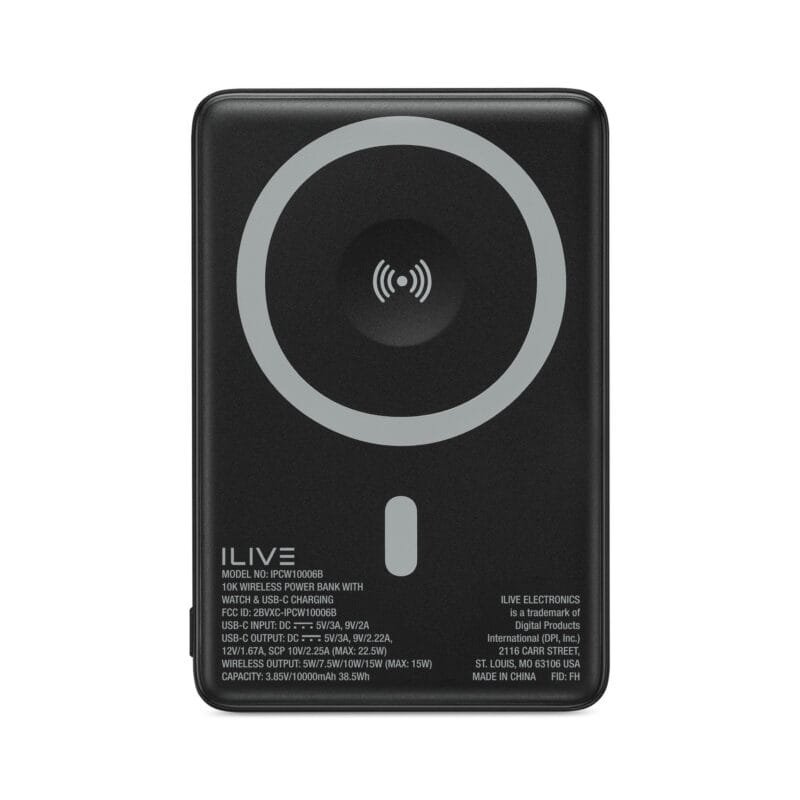 Custom iLive Wirelesss 10K Power Bank with Wireless and Watch charger - Black - 5
