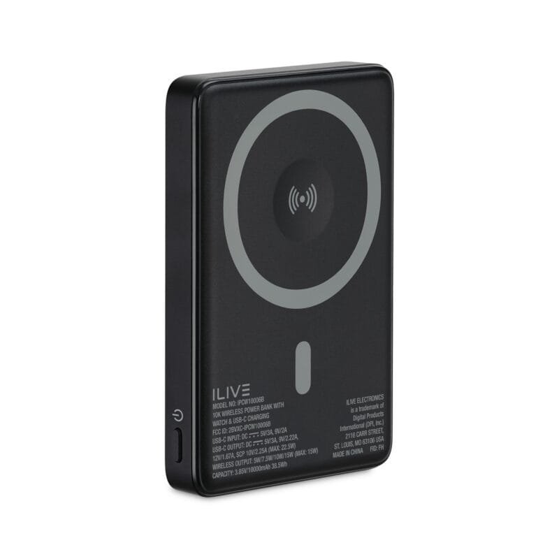 Custom iLive Wirelesss 10K Power Bank with Wireless and Watch charger - Black