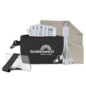 Custom "CAPETOWN" 10 pcs Multi Charging Tech Kit in Black Mesh Zipper Pouch