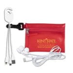 Custom "Cambell" Mobile Tech Earbud and Charging Cables Kit In Translucent Carabiner Zipper Pouch - 1