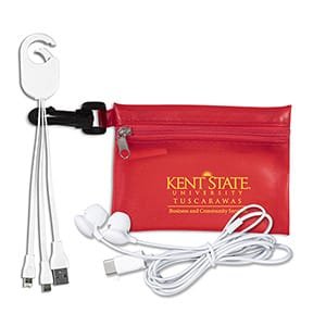 Custom "Cambell" Mobile Tech Earbud and Charging Cables Kit In Translucent Carabiner Zipper Pouch - 1