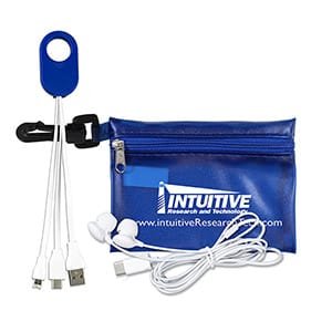 Custom "Cambell" Mobile Tech Earbud and Charging Cables Kit In Translucent Carabiner Zipper Pouch - 2