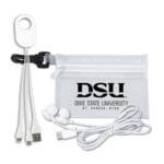 Custom "Cambell" Mobile Tech Earbud and Charging Cables Kit In Translucent Carabiner Zipper Pouch - 3