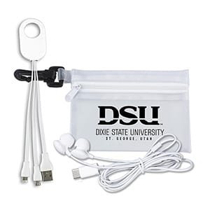 Custom "Cambell" Mobile Tech Earbud and Charging Cables Kit In Translucent Carabiner Zipper Pouch - 3