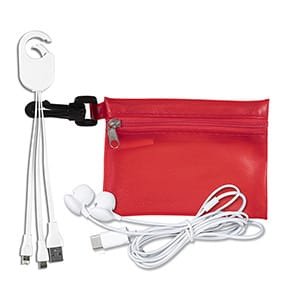 Custom "Cambell" Mobile Tech Earbud and Charging Cables Kit In Translucent Carabiner Zipper Pouch - 4