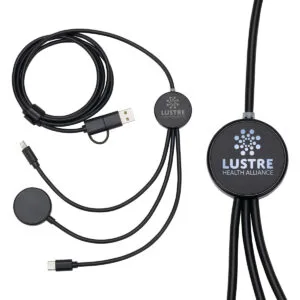 Custom Infinity 5-in-1 48" Charging Cable with Watch Charger & Light-Up Logo