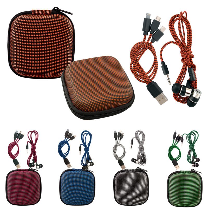 Custom Textured Charging Cable Ear Bud Kit - 1