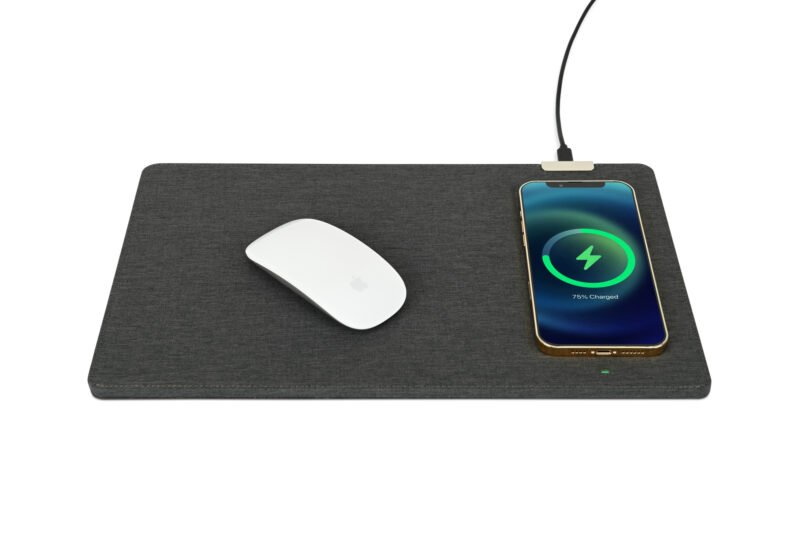 Custom Eden Recycled Polyester Wireless Charging Mouse Pad - Charcoal Heather - 1