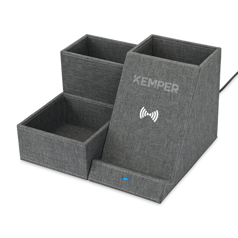 Eden-Recycled-rPET-Wireless-Charging-Desk-Organizer-Charcoal-Heather-102460-021 Custom Eden Recycled rPET Wireless Charging Desk Organizer - Charcoal Heather